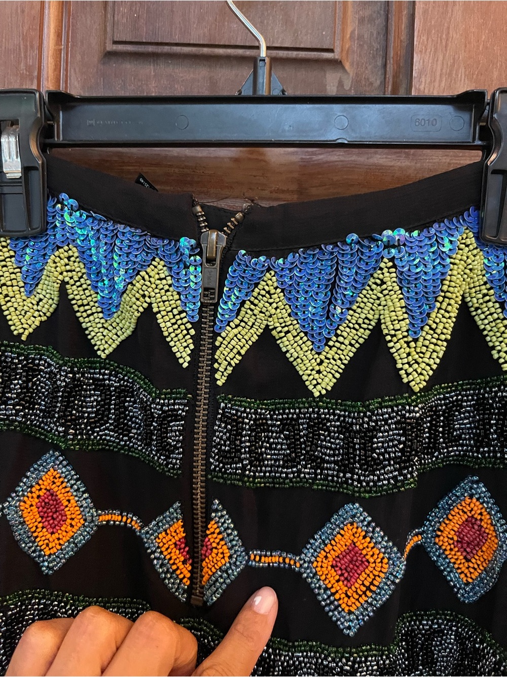 Top Shop Black Beaded Geometric Mini Skirt - Multicolor Accent Size 8 - Picture 5 of 7